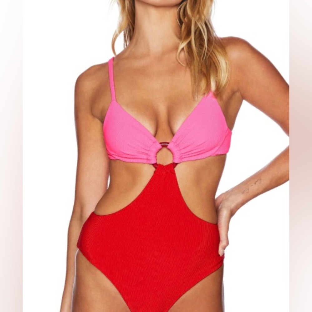 Beach Riot Vibrant Pink and Bold Red One Piece